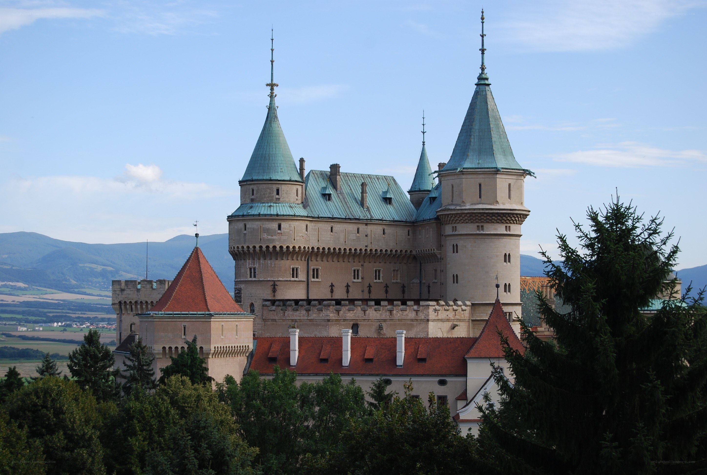 castle with green spires
