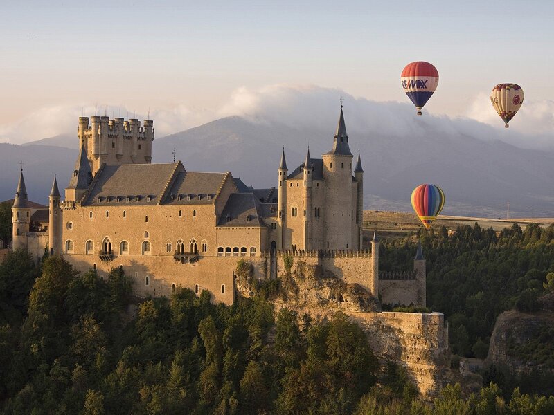 Castle with hot air balloons