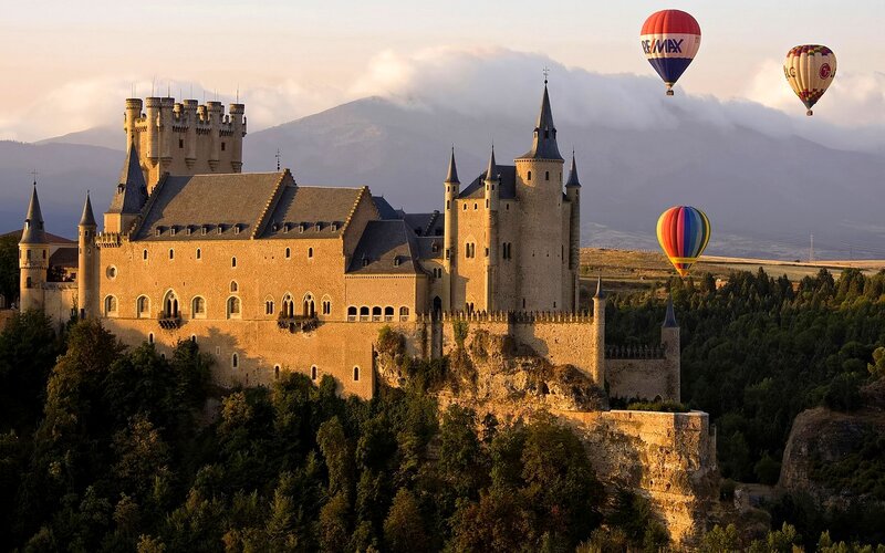 Castle with Hot Air Balloons — Brown