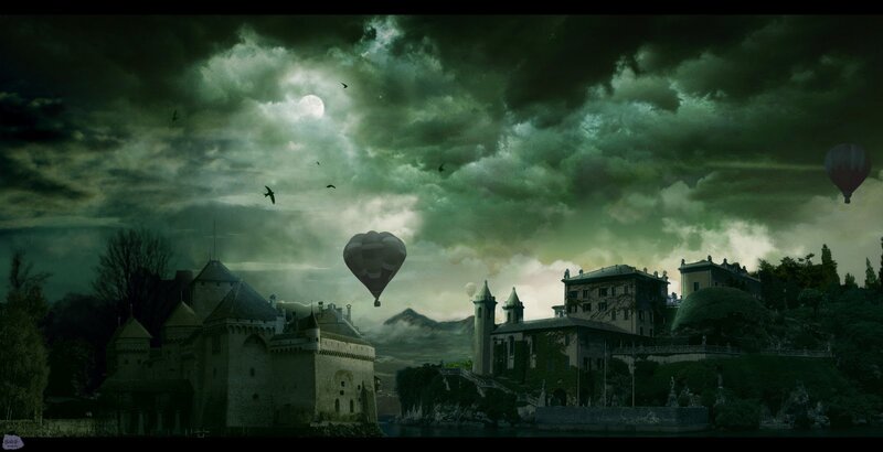Castle with Hot Air Balloons — Green