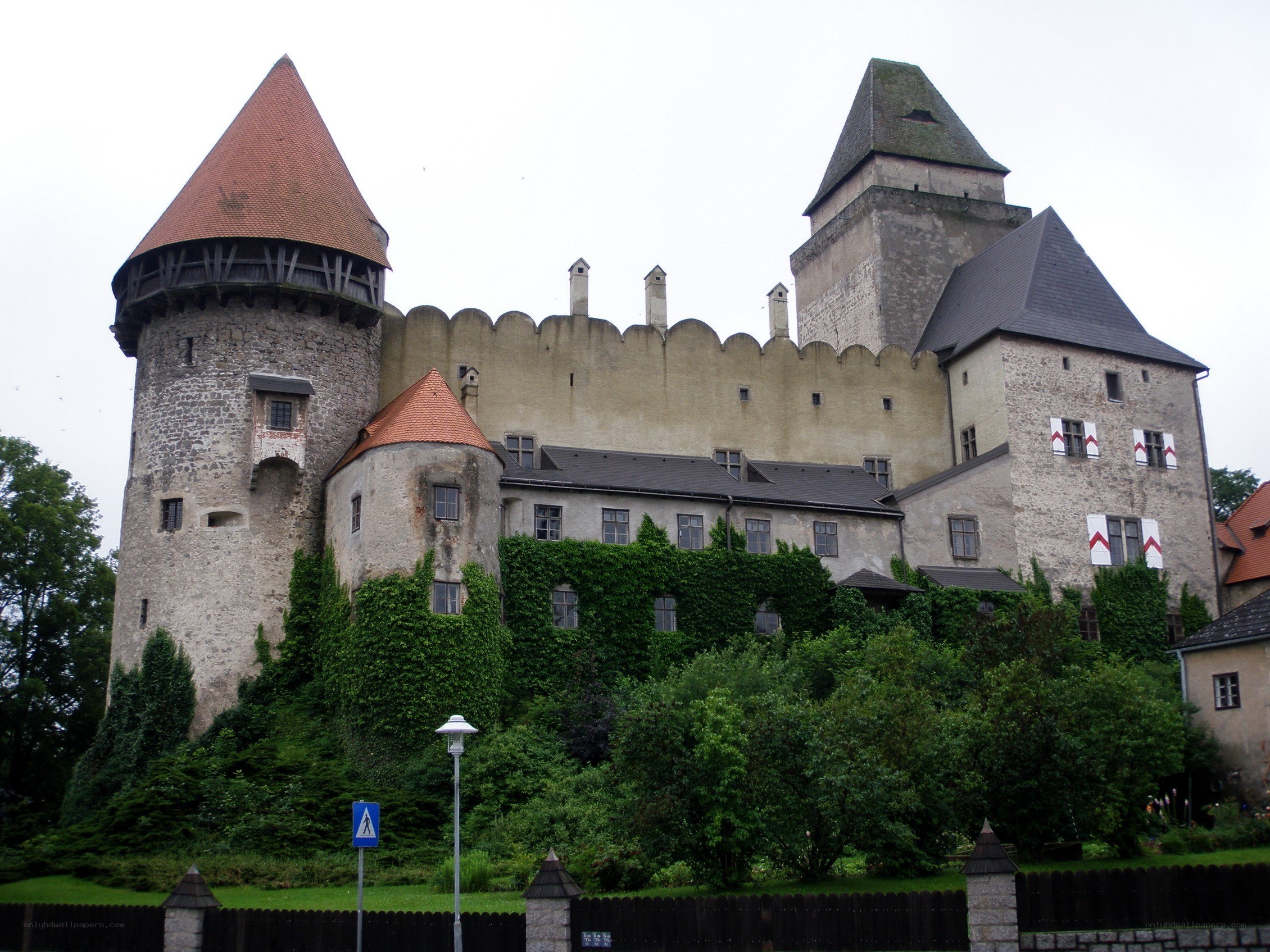 castle with ivy-covered walls