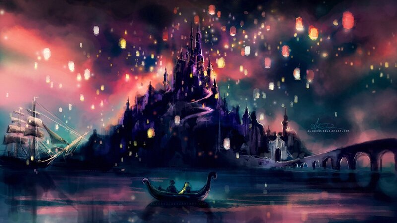 Castle with Lanterns — Purple, Magical, Night