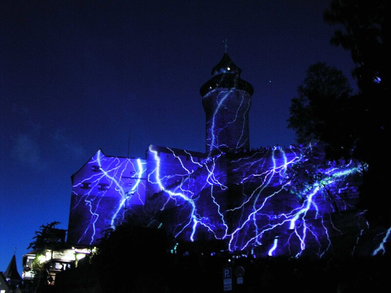 castle with lightning projection