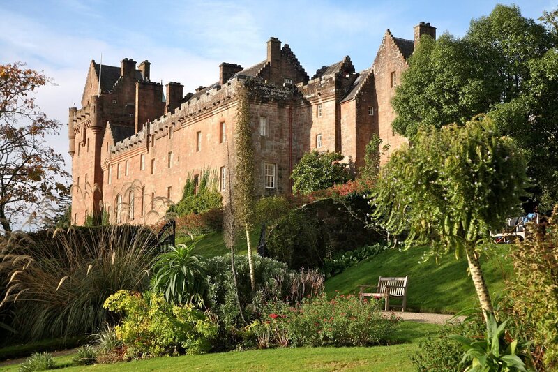 Castle with lush gardens