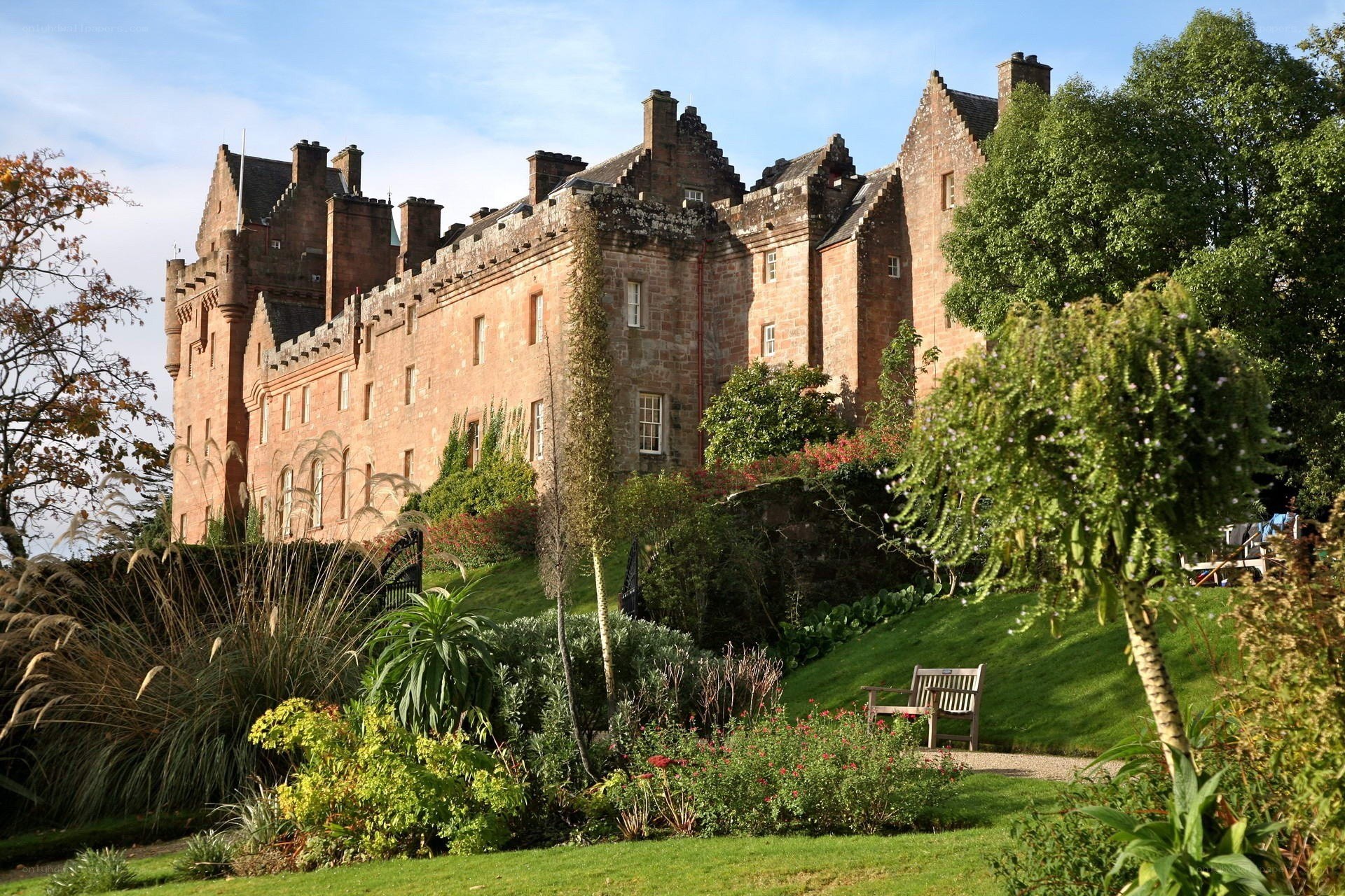 Castle with lush gardens