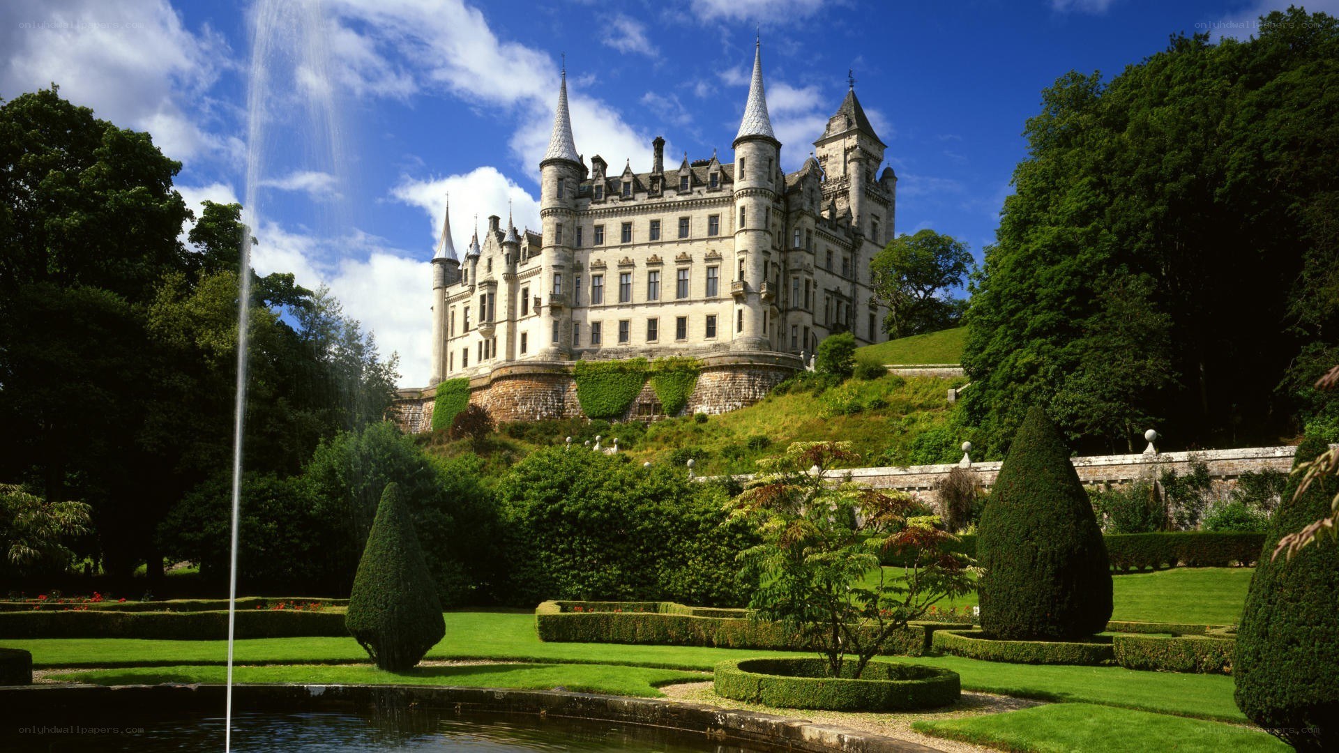Castle with manicured gardens