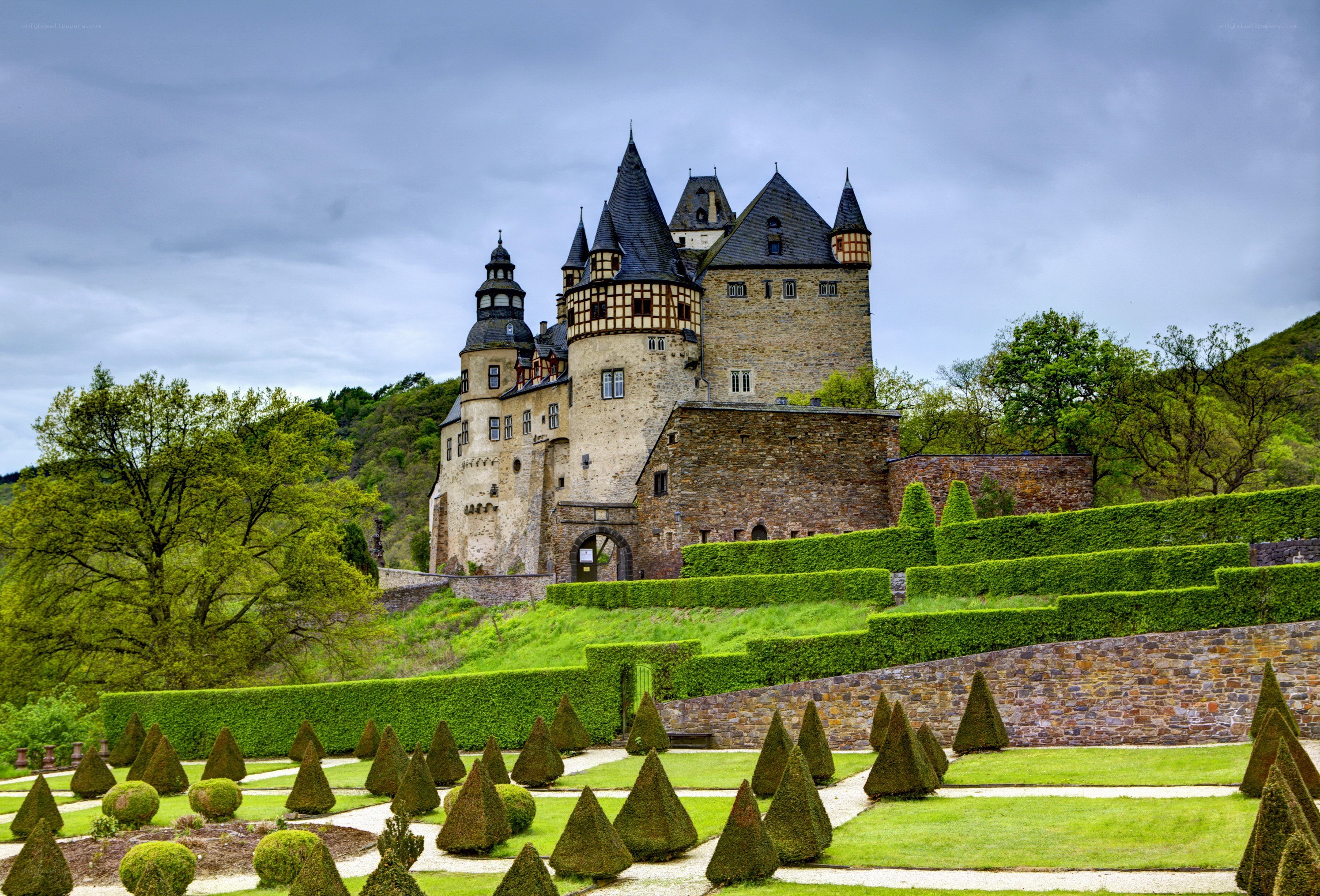 Castle with manicured gardens