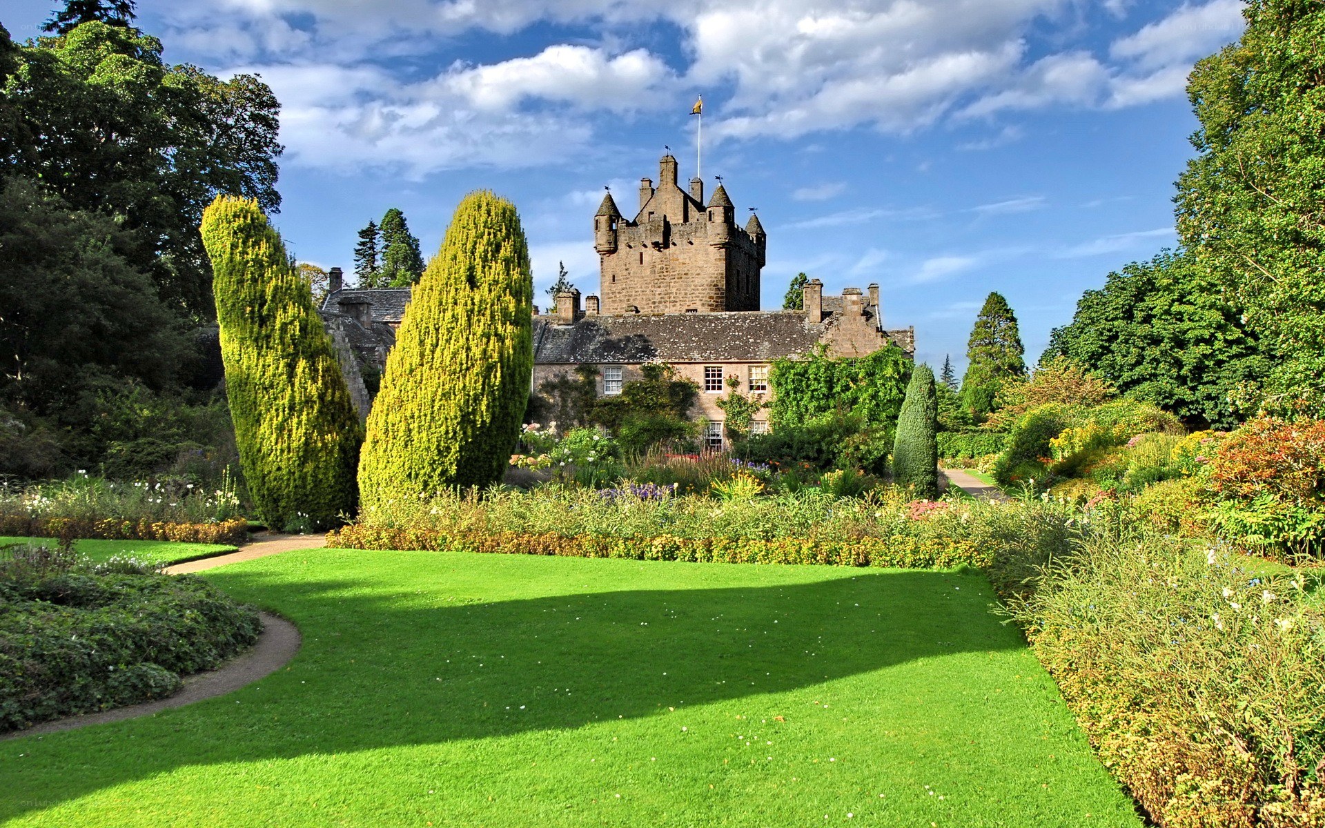 Castle with manicured gardens