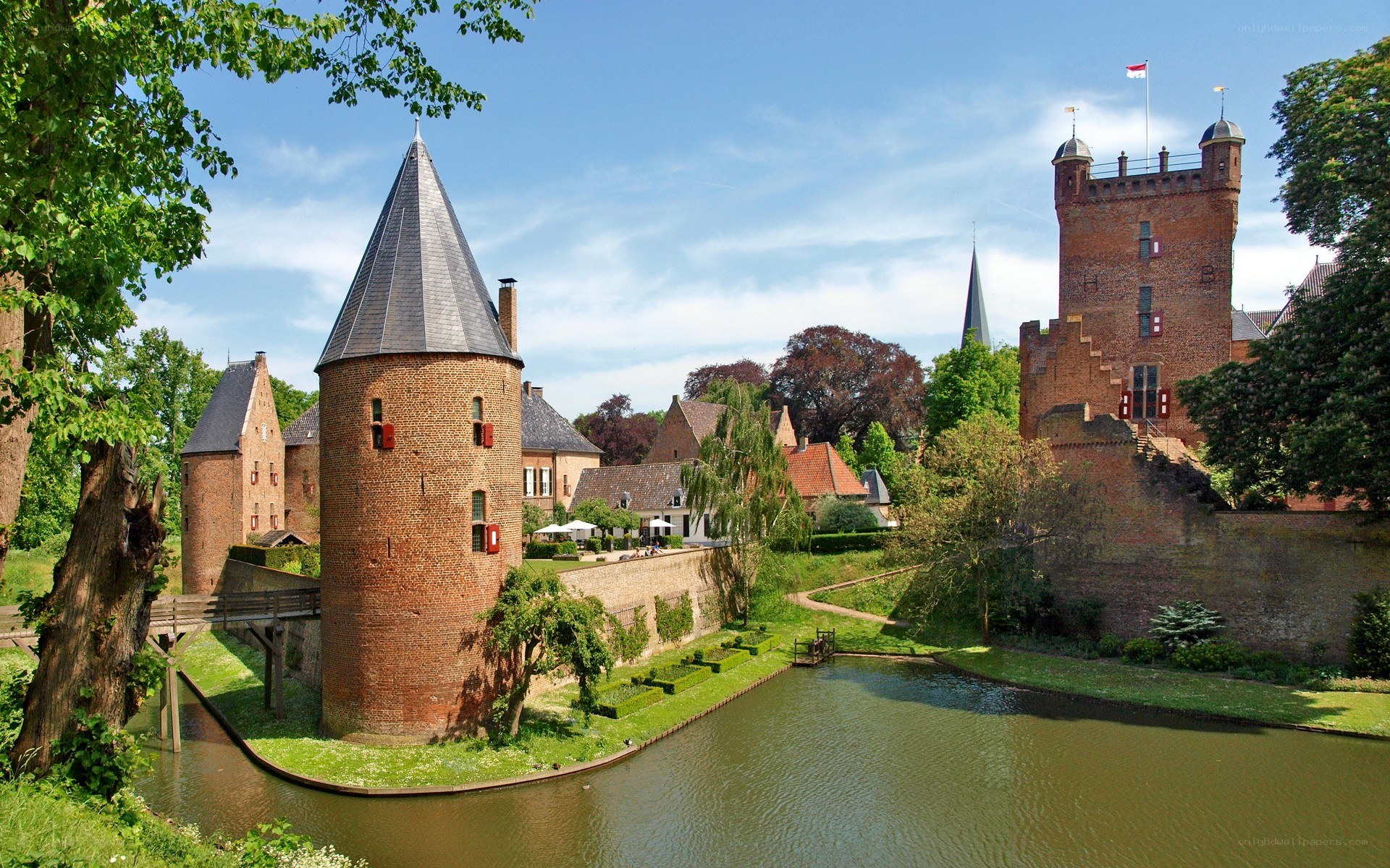 Castle with moat and towers