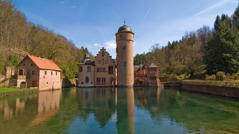 Castle with Moat — Blue, Serene, Afternoon, Photograph
