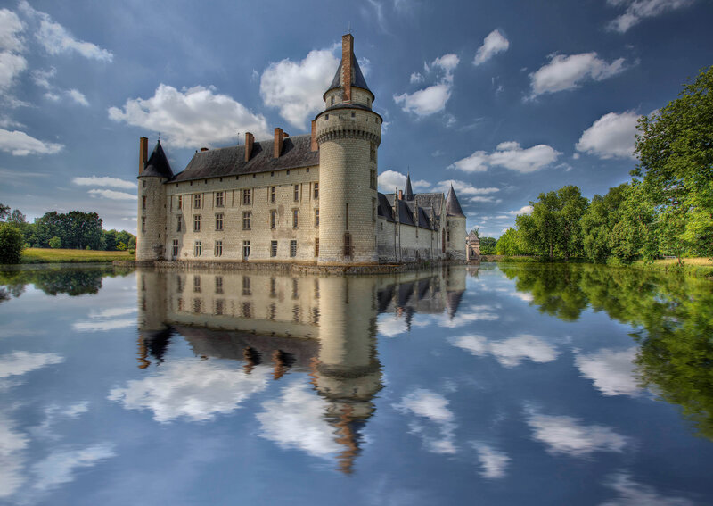 Castle with Moat — Blue, Serene, Afternoon, Photograph, Trees