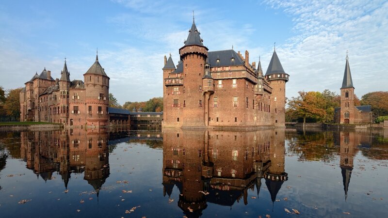 Castle with Moat — Blue, Serene, Autumn, Photograph