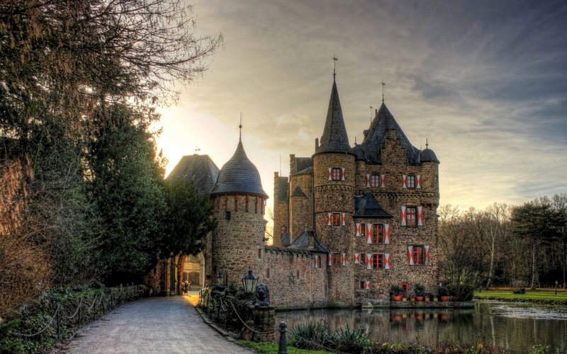 Castle with Moat — Brown, Dramatic