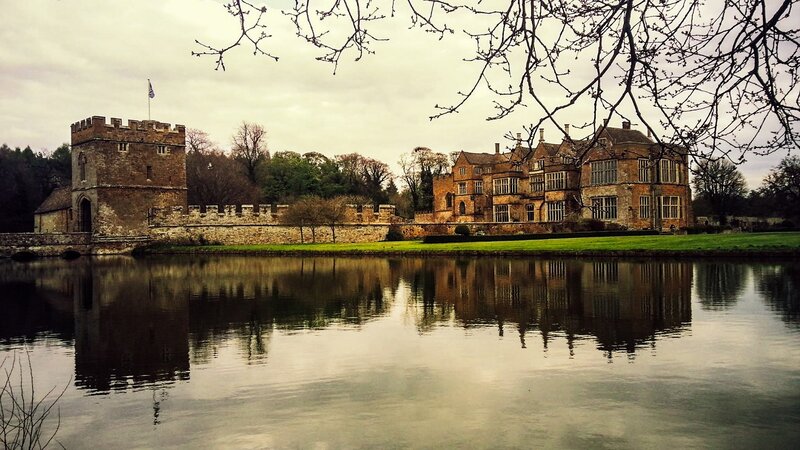 Castle with Moat — Brown, Serene, Autumn, Photograph