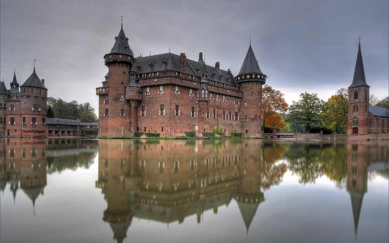 Castle with Moat — Brown, Serene, Autumn