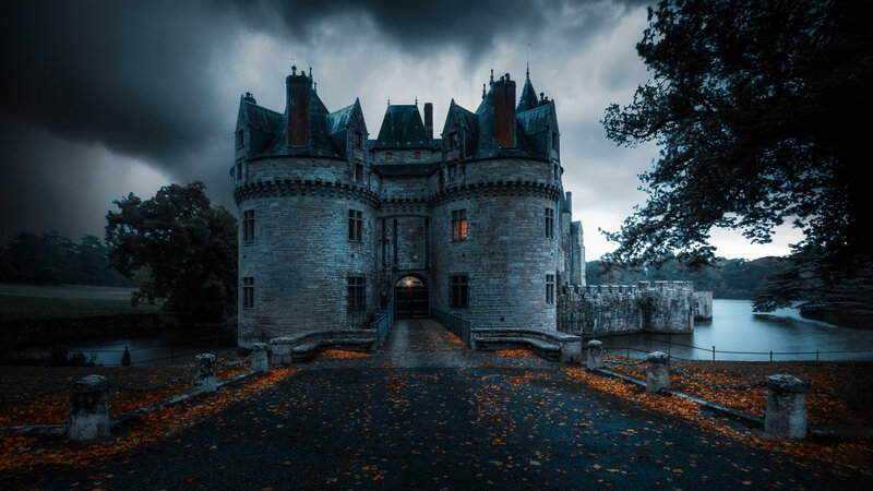 Castle with Moat — Gray, Dramatic