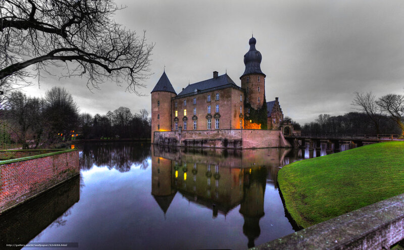 Castle with Moat — Green, Dramatic, Night