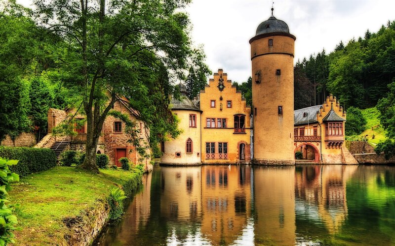 Castle with Moat — Green, Serene, Afternoon, Photograph