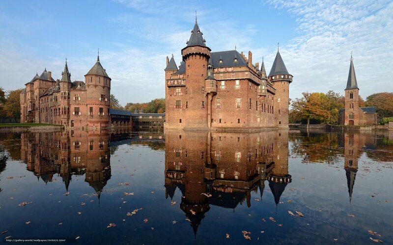 Castle with Moat Reflection — Blue, Serene