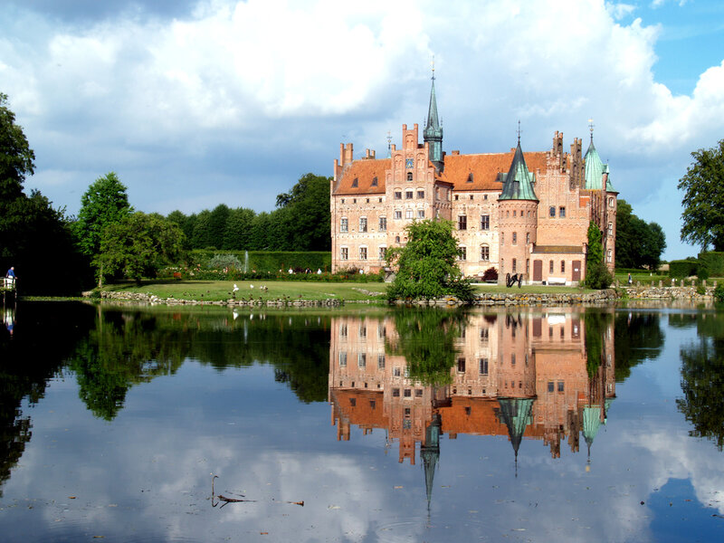 Castle with Moat Reflection — Blue