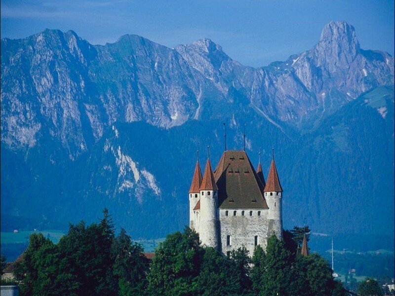 castle with mountain backdrop