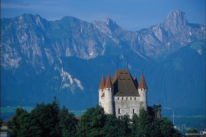 Castle with Mountain Backdrop — Blue