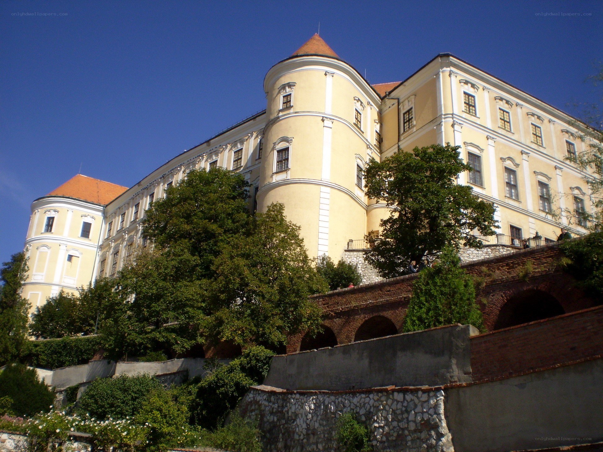 castle with orange roof
