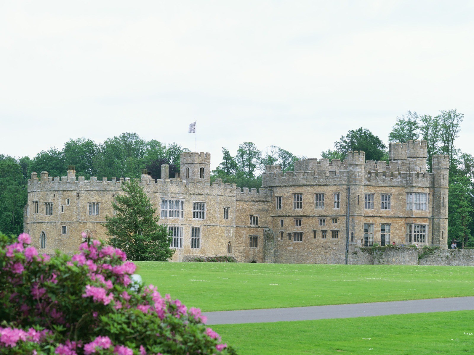 castle with pink flowers