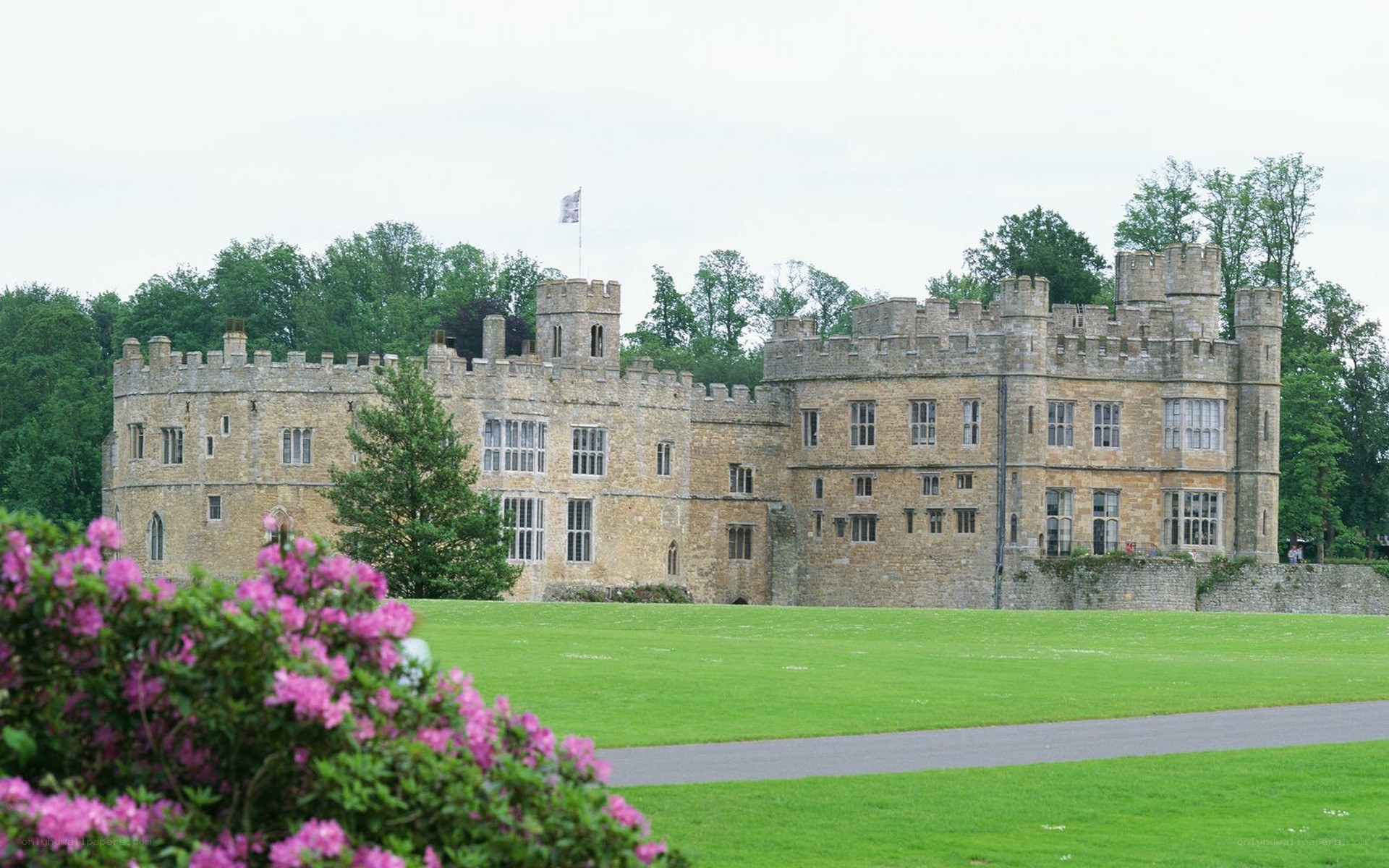 castle with pink flowers