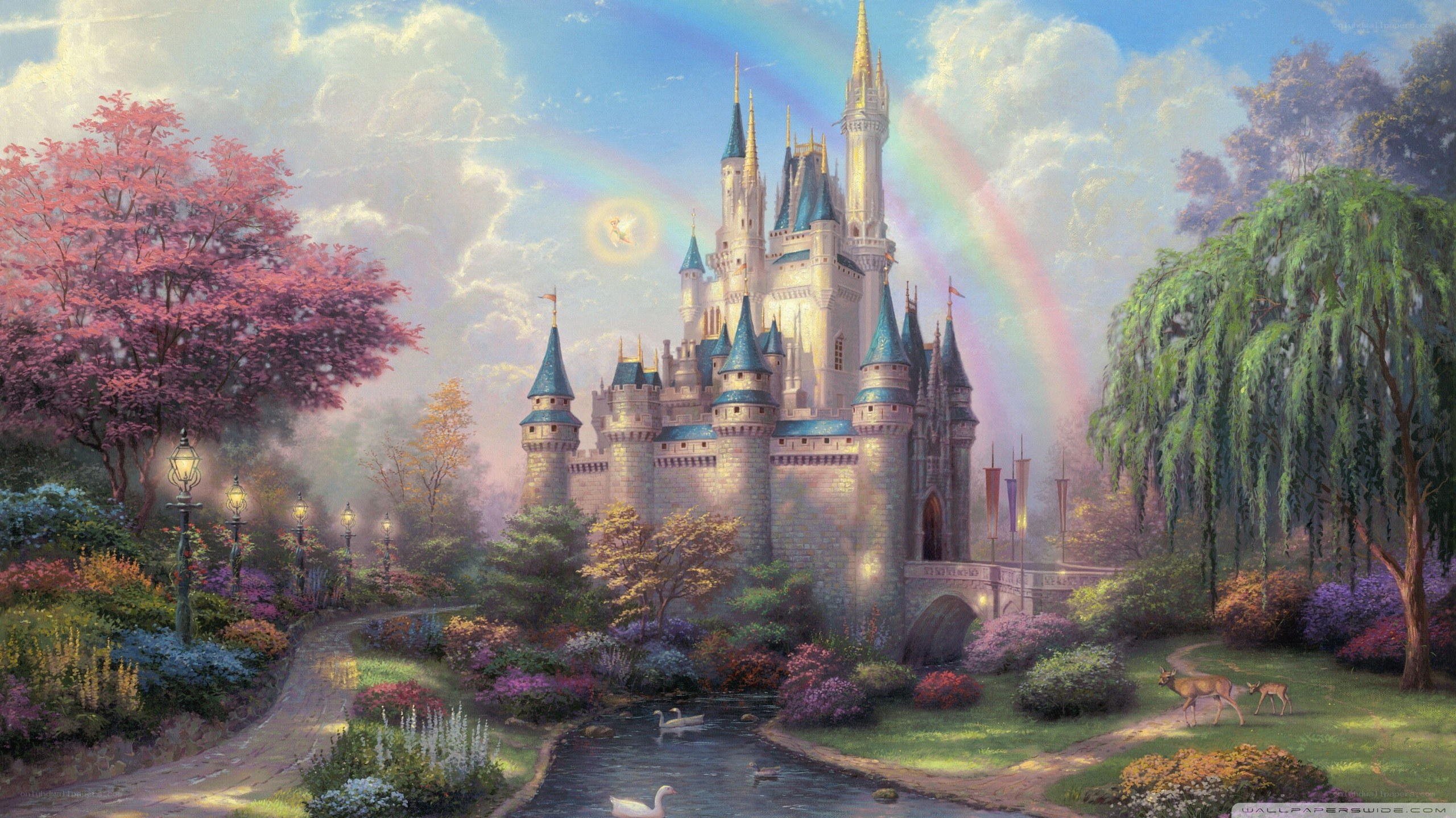 Castle with rainbow and garden