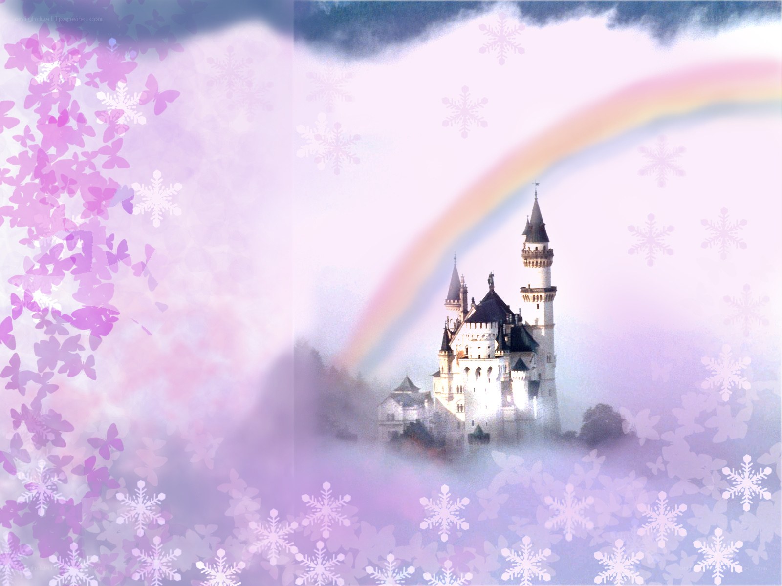 castle with rainbow and snowflakes