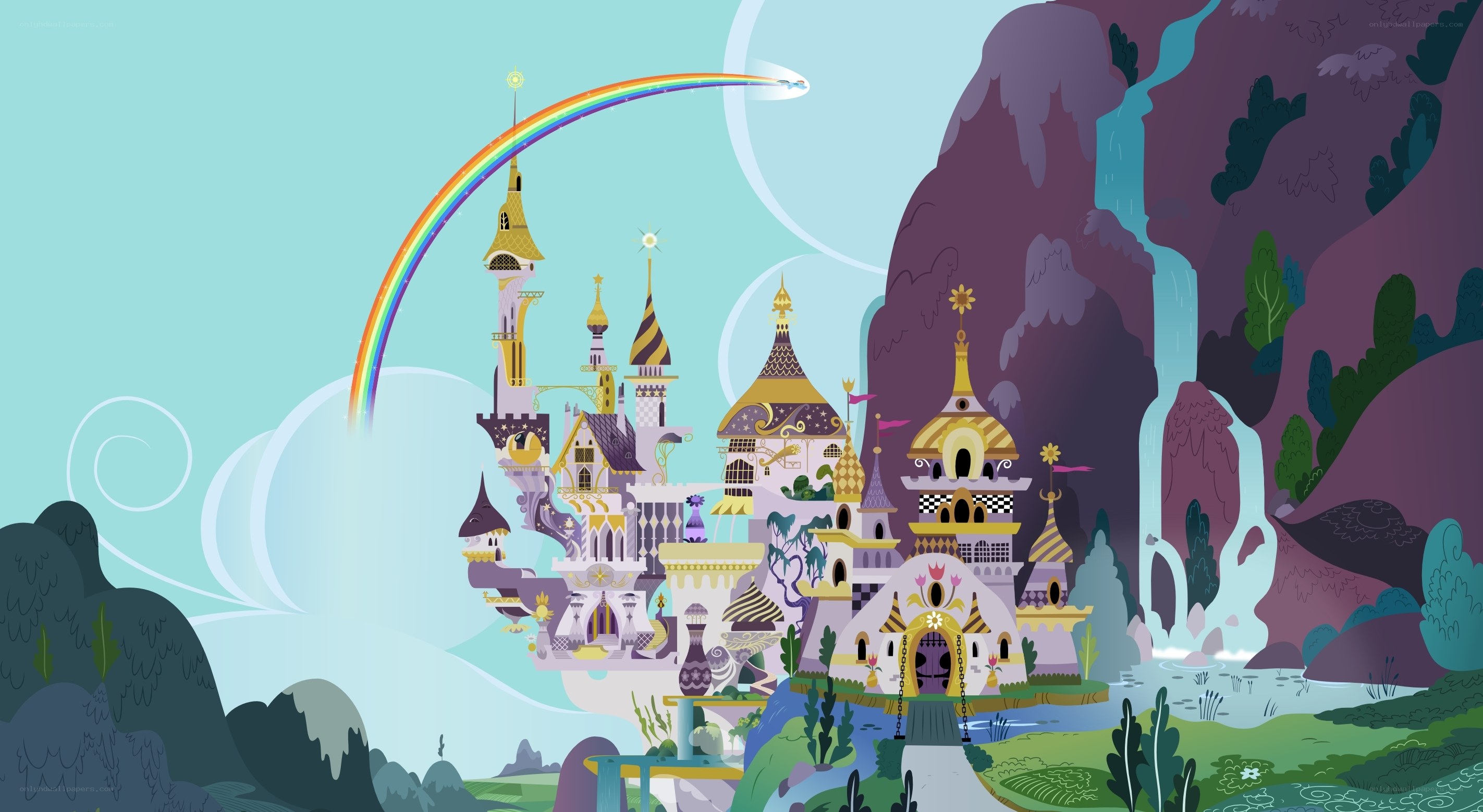 castle with rainbow arch