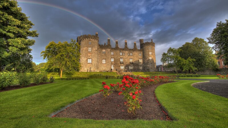 Castle with Rainbow — Green, Dramatic, Afternoon, Photograph