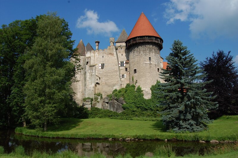 Castle with red-roofed tower