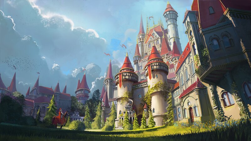 Castle with Red-roofed Towers — Red