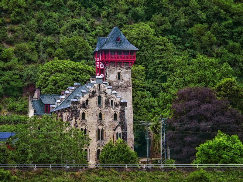 castle with red tower