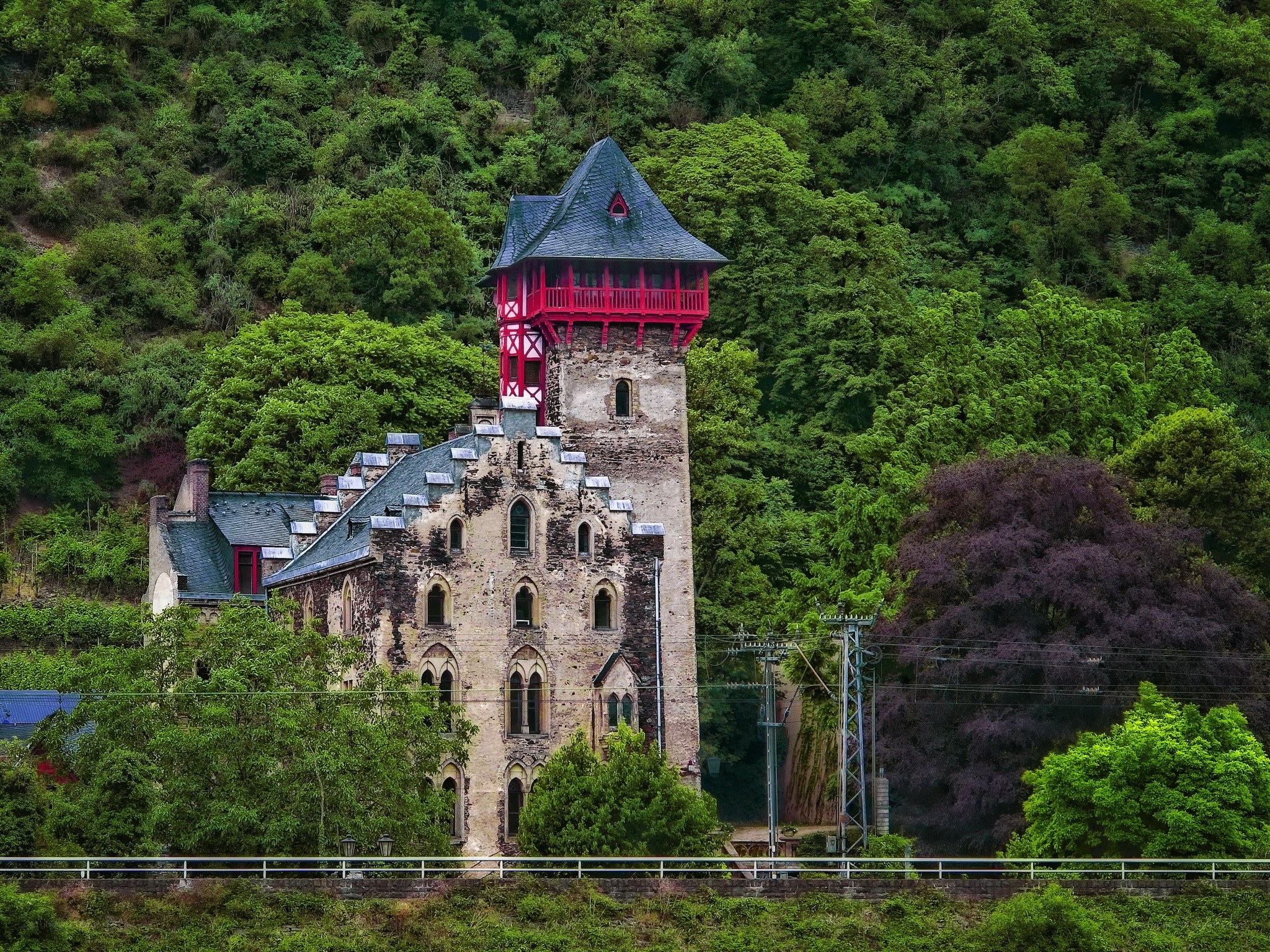 castle with red tower