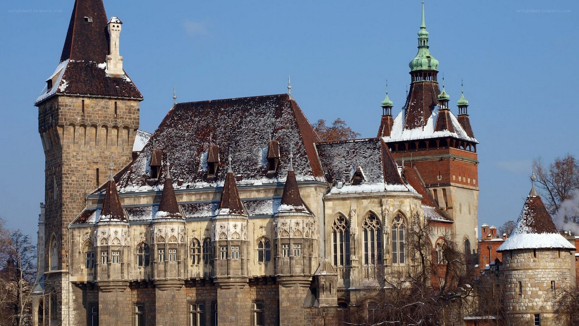 Castle with snow-covered roofs