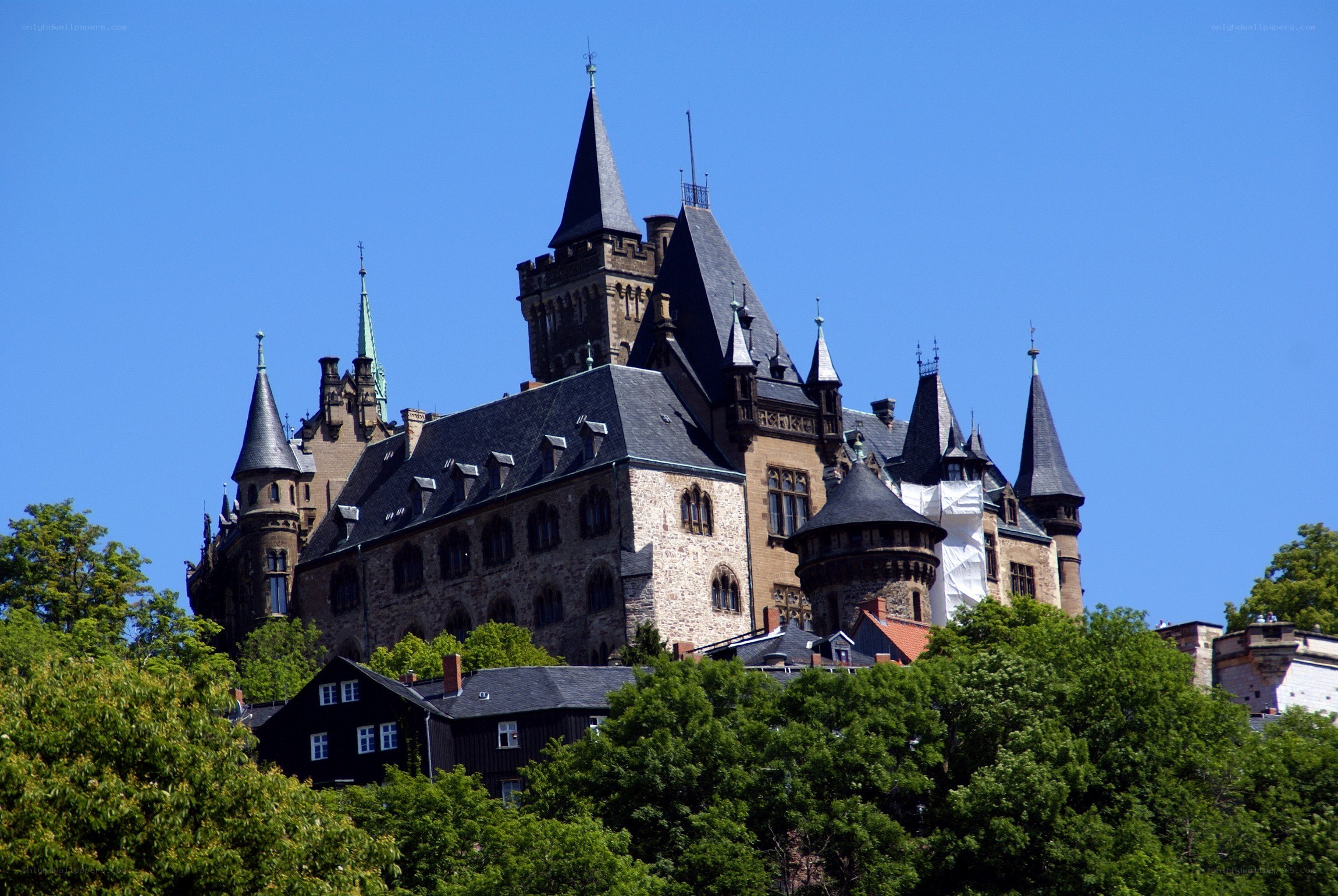 castle with spires and turrets
