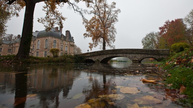 Castle with Stone Bridge — Brown, Serene, Autumn
