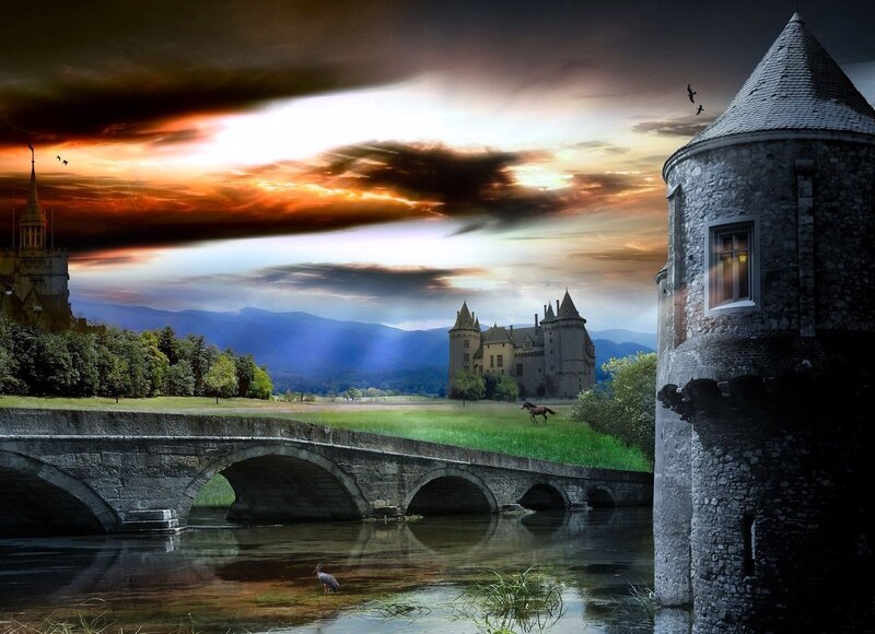 Castle with Stone Bridge — Gray