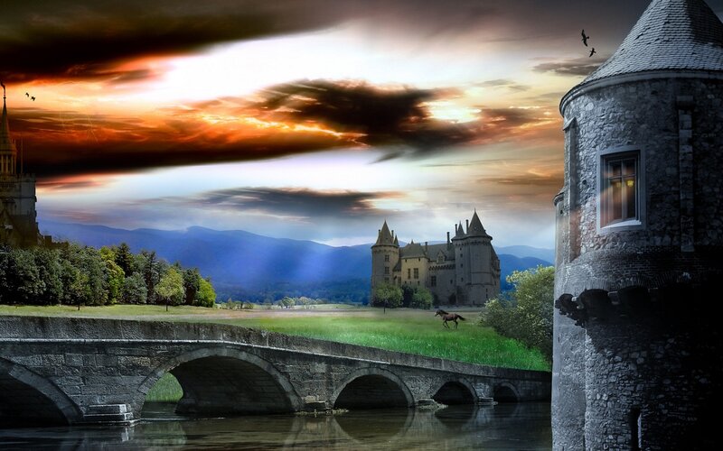 Castle with Stone Bridge — Orange