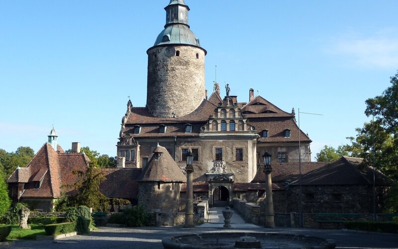 castle with stone tower