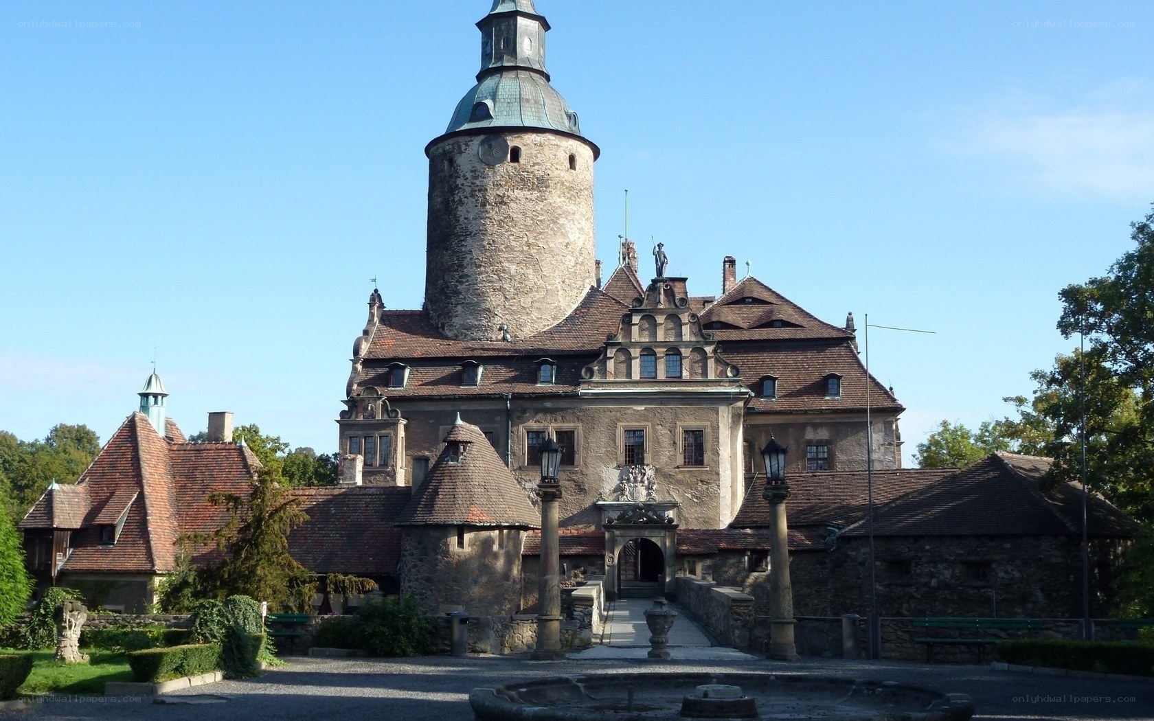 castle with stone tower
