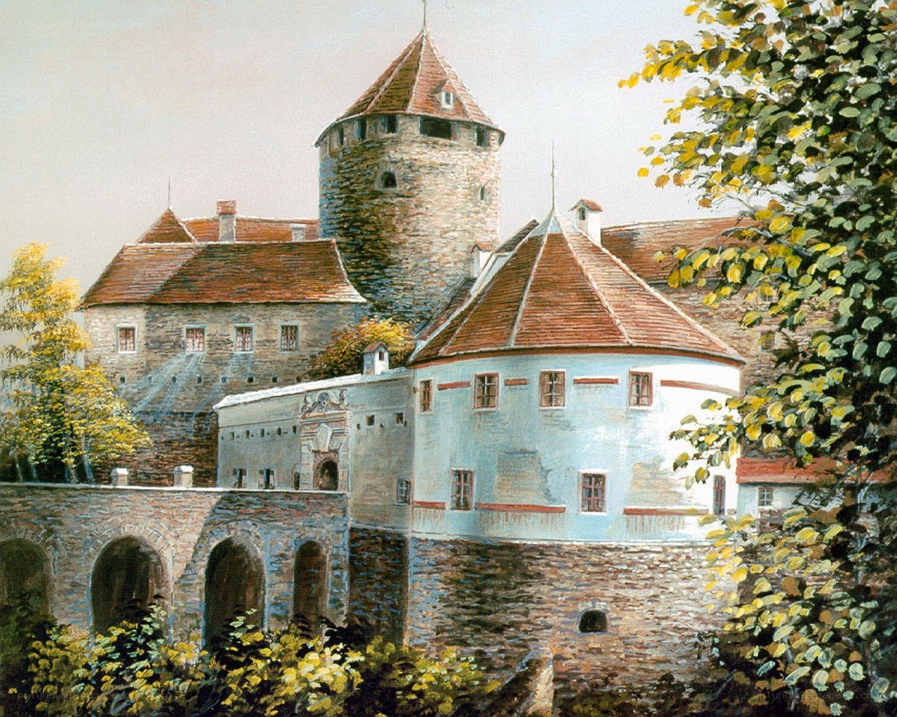 Castle with stone towers