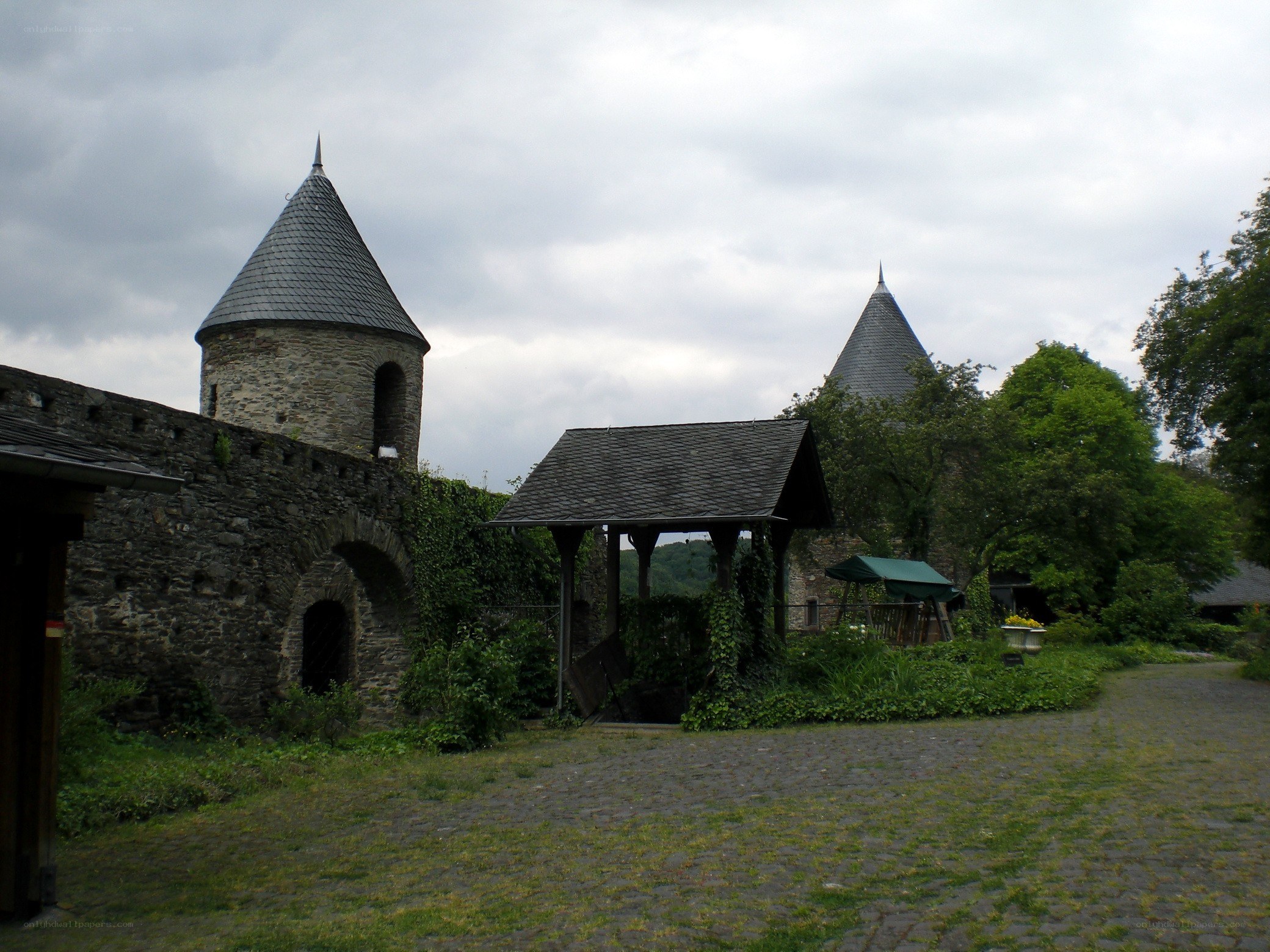 castle with stone towers