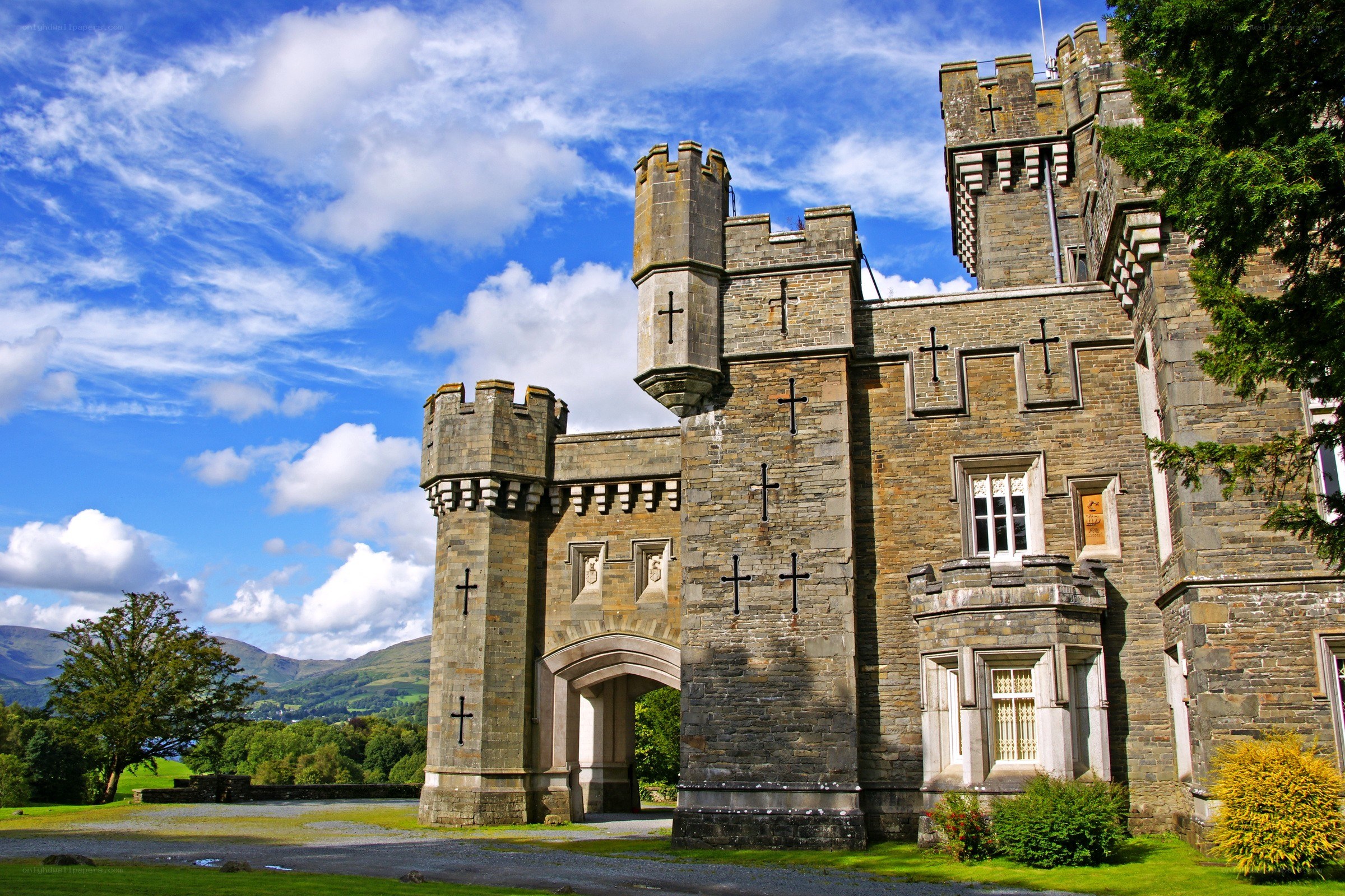 castle with stone towers