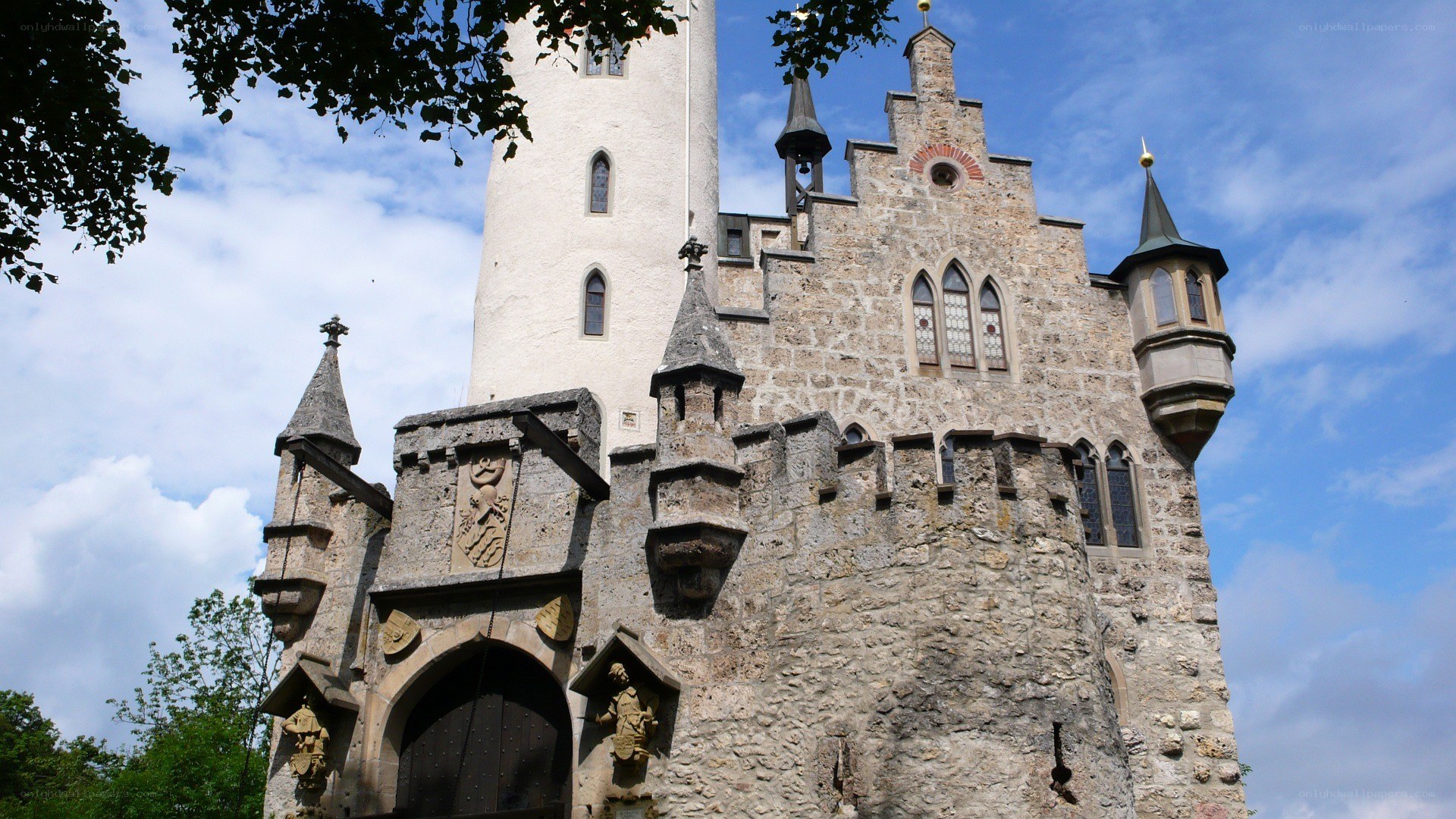 castle with stone towers