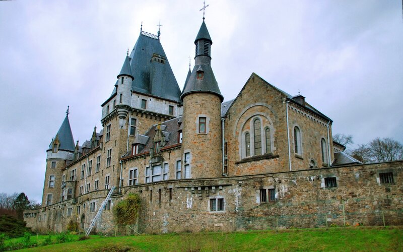 castle with stone towers