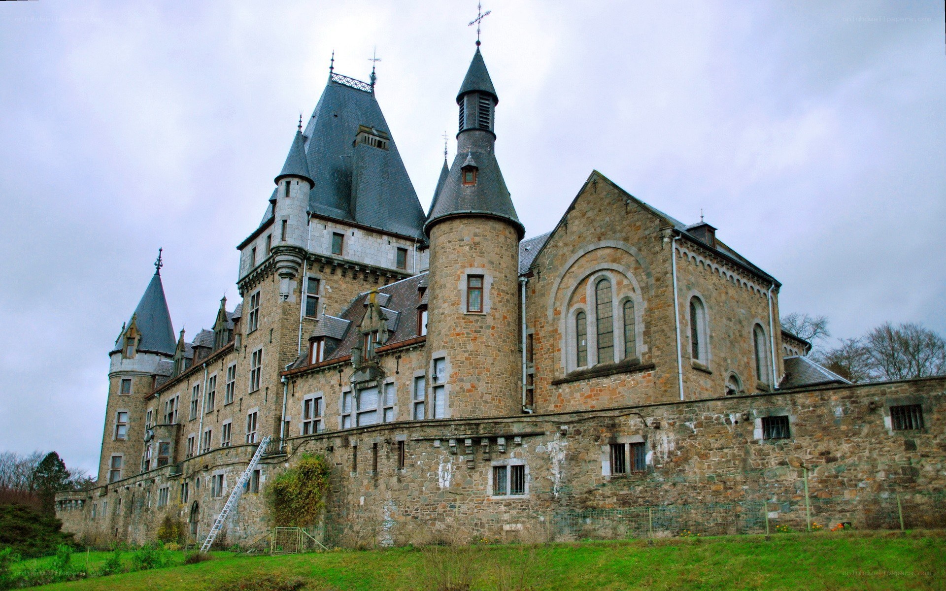 castle with stone towers